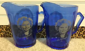 Vintage Shirley Temple Cobalt Blue Glass Creamers Jarras Set de 2 - Imagen 1 de 7