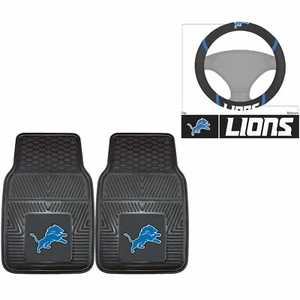 New NFL Detroit Lions Car Truck Heavy Duty Floor Mats & Steering Wheel Cover Set - Picture 1 of 6