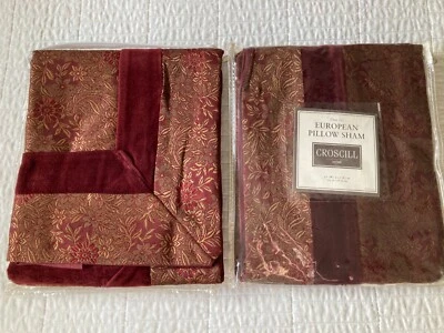 2 Croscill Home Merlot Red Gold European Pillow Shams Euro 27" Square New - Image 1 of 4