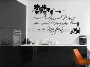 Kitchen Wall Sticker Wine Quote, Cook With Wine, Funny Kitchen Cooking Quote, - Picture 1 of 12