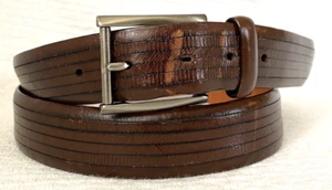 Men's Trafalgar Bentley Brown Leather Striped Belt Size 44 1101TFG8 - Picture 1 of 11