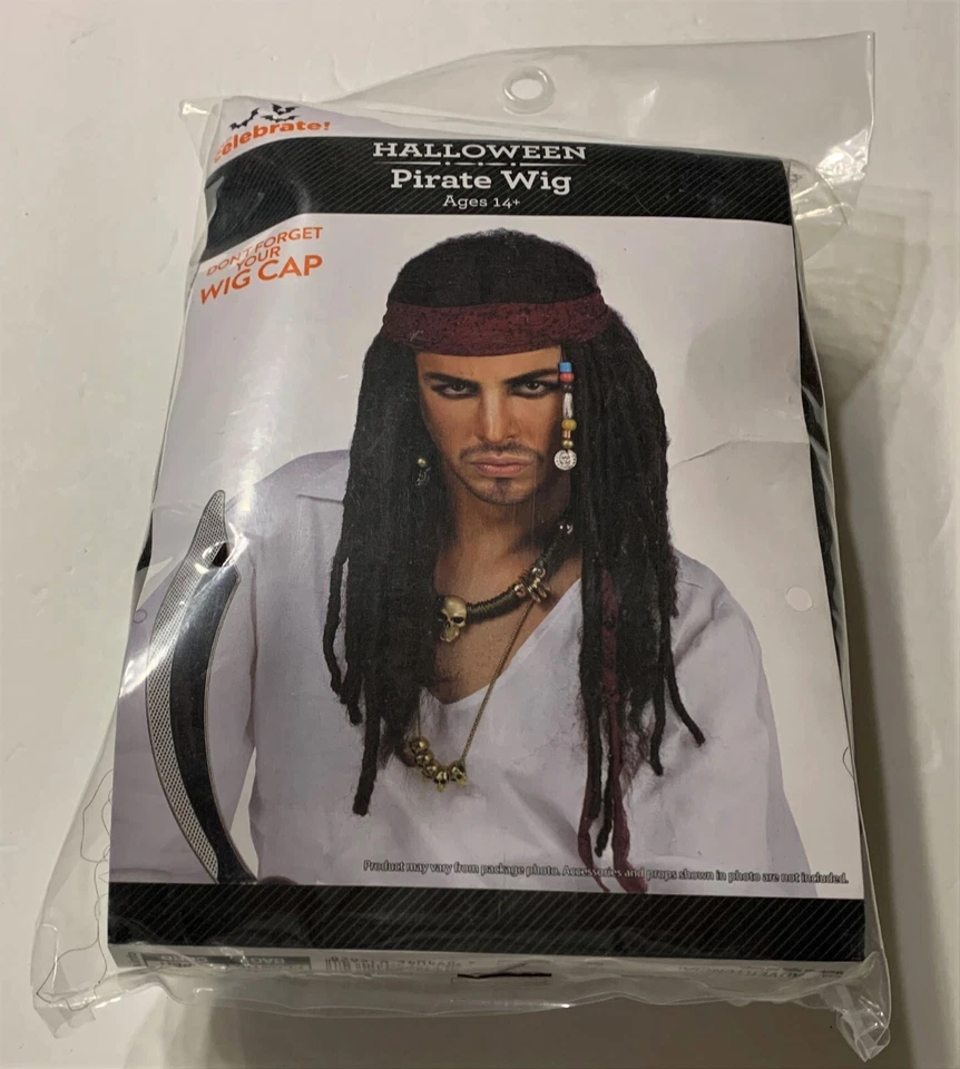 Peluca Disfraz Pirata con Bandana LARGA NEGRA NUEVA  Foto 1 de 1