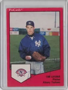 FIRMADA 1989 Tim Layana ProCards #329 Tarjeta Autografiada Albany Yankees Nueva York Menores - Imagen 1 de 2