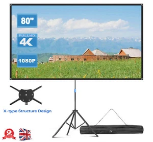 80"Projector Screen with Stand Height Adjustable 4K HD 16:9 Outdoor Home Theater - Picture 1 of 15