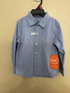 Wonder Nation Toddler Boys Blue Woven Long Sleeve Button-Down Shirt Size 18M- 2T - Picture 1 of 2