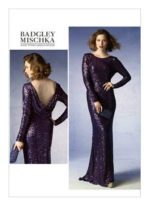 Abito da sera Vogue Badgley Mischka coda di pesce rosso tappeto abito modello V1374 non tagliato - Foto 1 di 9