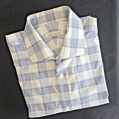 Perry Ellis Portfolio Mens 16.5 Shirt Long Sleeve Blue sz L Casual Wrinkle Free - Image 1 of 4