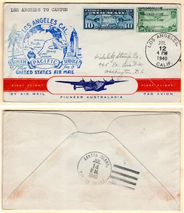 FAM F19-2b Pan Am July 12 1940 Los Angeles to Canton, Fidelity FF Envelope - Picture 1 of 1