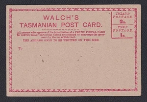 TASMANIA 1880: Unused Walch's POST CARD pre-dating the Postal Cards · V Fine - Picture 1 of 1
