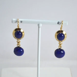 ORECCHINI ARGENTO 925 DORATO LAPIS CABOCHON E BOTTONI PENDENTI AGHT 0898 - Foto 1 di 3