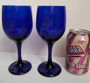 2 x signed Libbey cobalt blue Wine Glasses/Goblets 'Ontario Provincial Police' - Picture 1 of 8