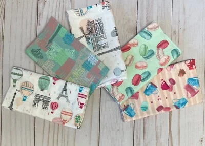 Ткань 5 четверть квадратного ярда FQ лоскутное одеяло хлопок комплект розовый белый Aqua Париж Франция новый - Изображение 1 из 4