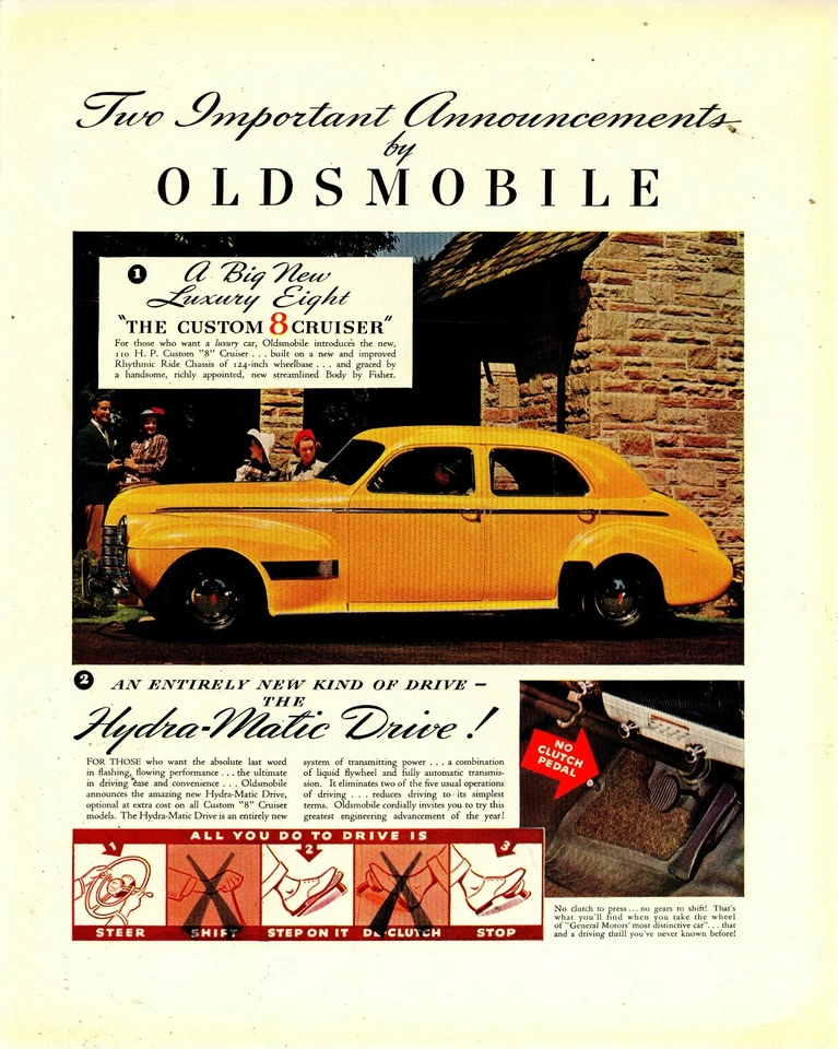 1939 Oldsmobile Automobile Ad: Custom 8 Cruiser in Bright Yellow - Hydra-matic - Image 1 of 1