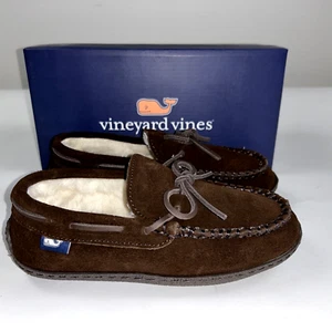 NEW VINEYARD VINES Size 13 Kid's Brown Moccasin Slipper Holiday 100% Suede $58 - Picture 1 of 6