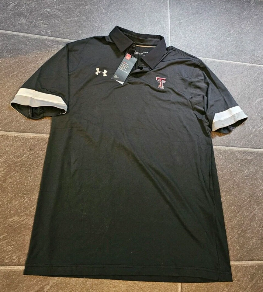 Mens Under Armour Heat Gear Polo Shirt Size L Texas Tech Embroidered Logo Button