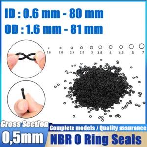 Metrische Nitrilkautschuk NBR O-Ring Dichtungen 0,5 mm Querschnitt 0,6 mm - 80 mm Innendurchmesser - Bild 1 von 55