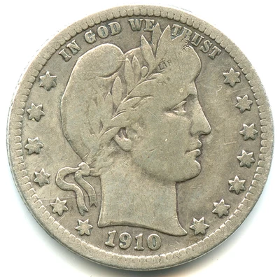 USA quarto di dollaro argento Barbiere 1910 D n. 5713 - Immagine 1 di 2