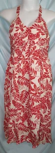 Guberry rot elfenbein Blatt Druck Neckholder V-Ausschnitt ärmellos Sommerkleid Damen XL neu mit Etikett - Bild 1 von 8