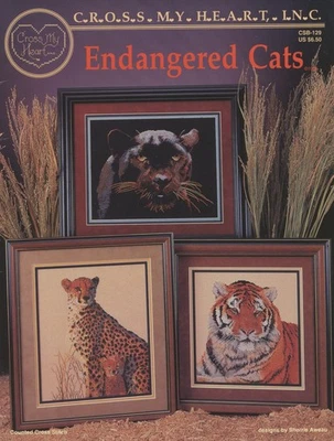 Cross My Heart Endangered Cats Cougar Panther Tiger Leopard Cross Stitch Pattern - Image 1 of 2