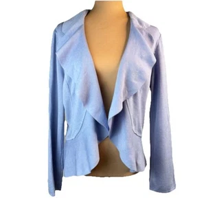 St. John Cardigan Jacket w/ Ruffle Size 10 Periwinkle Peplum Open Front *FLAW* - Picture 1 of 15