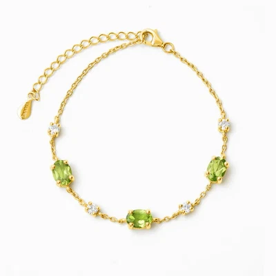 14k Yellow Gold Plated 7ct Oval Simulated Peridot Gorgeous Women Chain Bracelet - Image 1 of 4