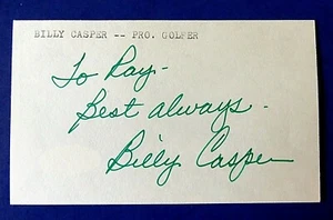 BILLY CASPER SIGNED 3x5 INDEX CARD PGA GOLF RYDER CUP MASTER CHAMPION ~ JSA COA - Picture 1 of 2