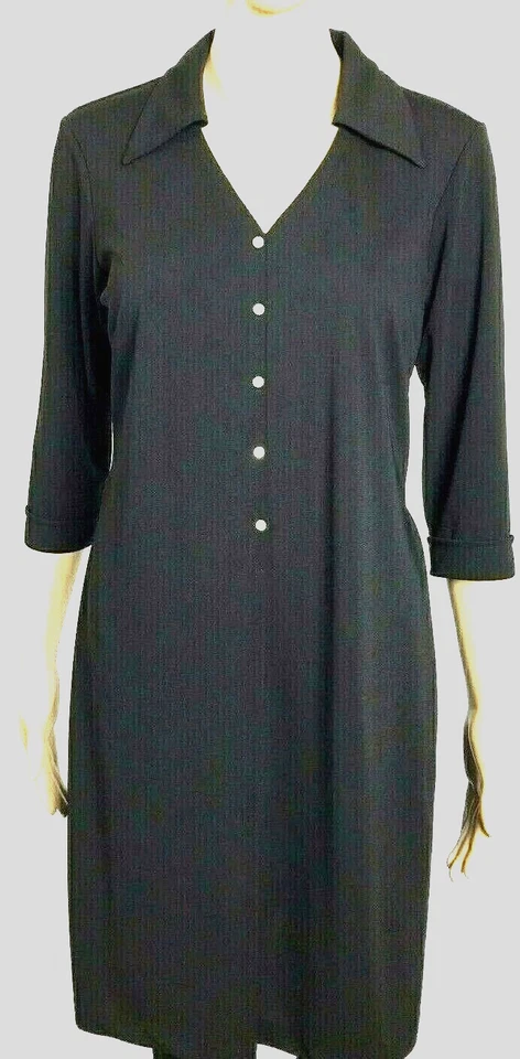 Vestido Camisa Hillard & Hanson Mujer 6 Negro Cuello en V Abotonado Manga 3/4 Foto 1 de 4