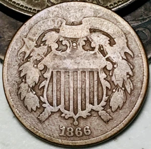 1866 Two Cent Piece 2C Ungraded Circulated US Copper Coin CC23538 - Picture 1 of 4