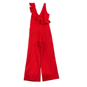 DO+BE Jumpsuit Damen M rot Weihnachten Lack Anzug Strampler weites Bein Rüschen sexy - Bild 1 von 13