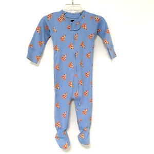 Monica + Andy Baby 3-6 Months Pizza on Light Blue One Piece Footed Pajamas - Picture 1 of 7