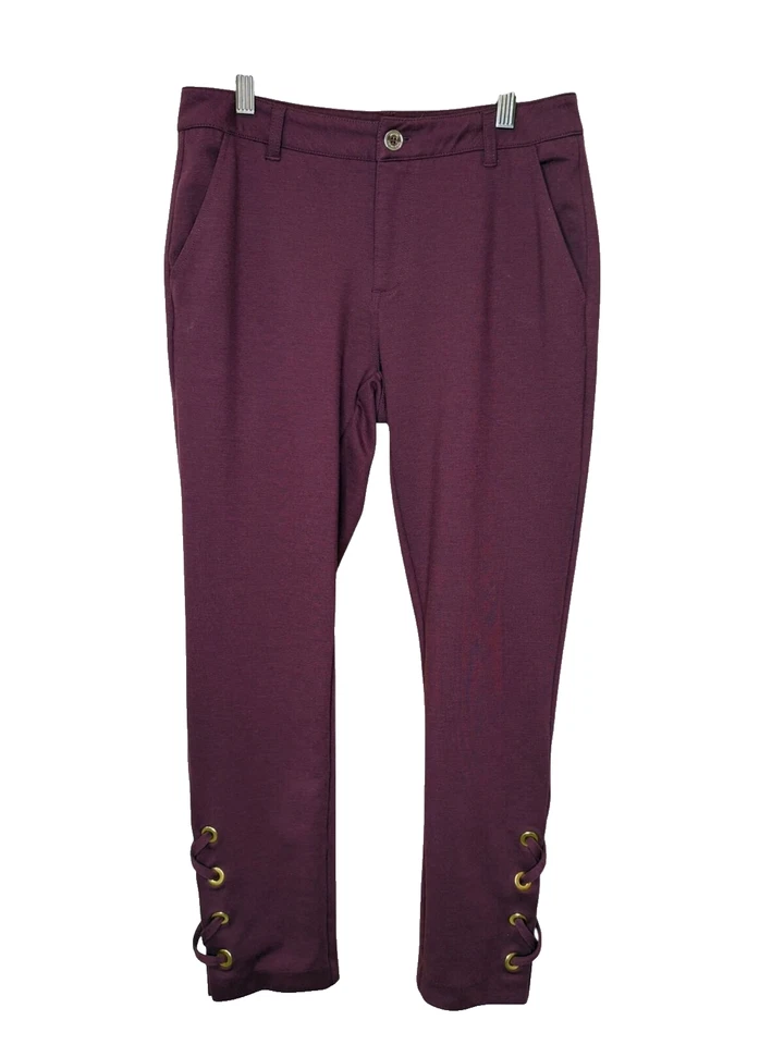 Michael Kors Womens LaceUp Hem Burgundy Pants Capsule Office Siren Dark Academia - Image 1 of 4