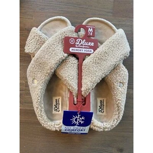 Dluxe By Dearfoams Women's Light Brown Comfort Memory Foam Slippers Medium 7/8 - Picture 1 of 6