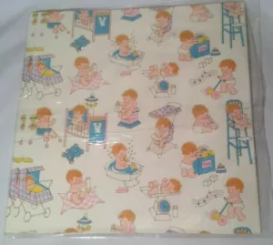 NOS 1980's Vintage Baby Toys Stroller Bathtub Crib scale Gift Wrap Paper - Picture 1 of 2