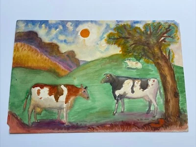 PINTURA ANTIGUA JO CAIN 1930 WPA ARTISTA NUEVA YORK VACA PAISAJE FIRMADO LISTADO Foto 1 de 4