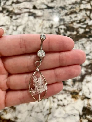 Tree of Life Energy Healing Natural Crystal Gemstone Dangle Belly Button Ring Foto 1 de 4