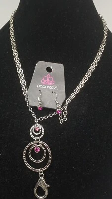 Новый папарацци ремень ожерелье серьги комплект серебристый металлический фиолетовый стразы - Изображение 1 из 4