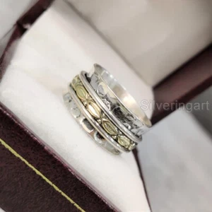 SOLID 925 STERLING SILVER SPINNER BAND MENS BAND OXIDIZED FATHER'S DAY GIFT RING - Picture 1 of 6