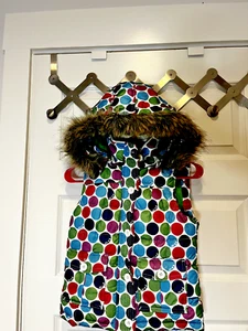 Aeropostale Puffer Vest Girls Size 10/M Polka Dot Jacket Faux Fur Hood - Picture 1 of 10