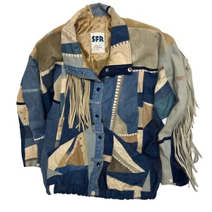 Vintage Santa Fe Recreations Womens Jacket Coat Suede Denim Fringed Size M/L - Picture 1 of 10