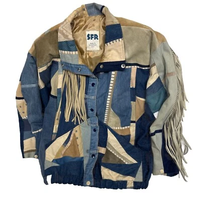 Chaqueta Abrigo Vintage Santa Fe Recreations Mujer Gamuza Denim Flecos Talla M/L Foto 1 de 4