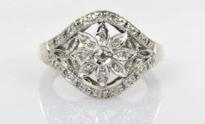 Vintage Diamond Accent Flower Shield Ring in 10k White Gold Size 5.5 - Picture 1 of 5