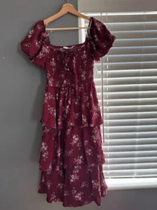 ALTAR'D STATE Burgundy Midi Tiered Ruffle Floral Sun Dress Choose Size S-XL NEW - Picture 1 of 7