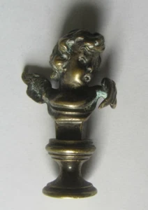 19TH WONDERFUL ANTIQUE BRONZE ANGEL BUST STATUE WAX SEAL STAMP 1890`s - Bild 1 von 3