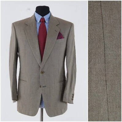 Mens Italian Linen Blazer 42S UK Size Striped Brown Sport Coat Summer Jacket - Image 1 of 4