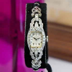 Vintage Ladies HAMILTON Cocktail Watch 22 Jewels Grade 757 White Gold & Diamond - Picture 1 of 12
