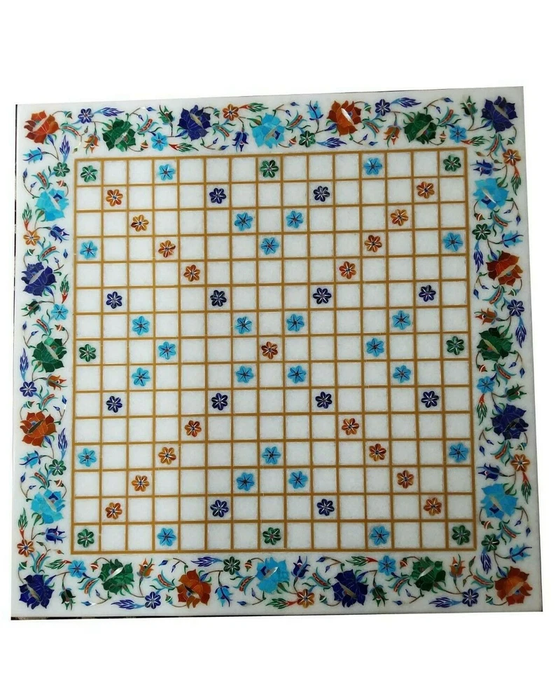 18" Marble Chess Table Top Pietra Dura Inlay art Handmade Work decor - Image 1 of 1