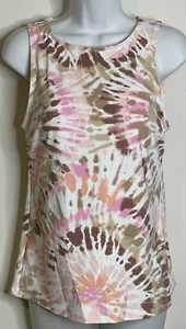 Lands End Sleeveless High Neck Tankini Tank Top NWT 12 Pink Brown Tie Dye UPF 50 - Picture 1 of 5