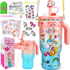 Decora tus propios kits de botellas de agua para niñas - 4 5 6 7 8 años Unicornio Painti - Imagen 1 de 12