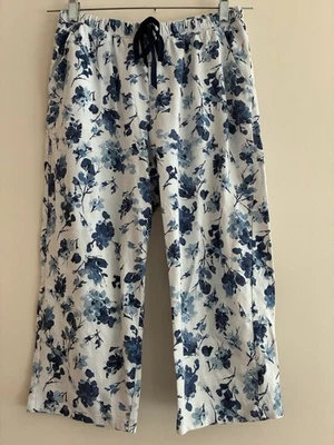 Croft & Barrow女式蓝色花卉棉可调卡普里休闲裤白色S — 第 1/4 张图片