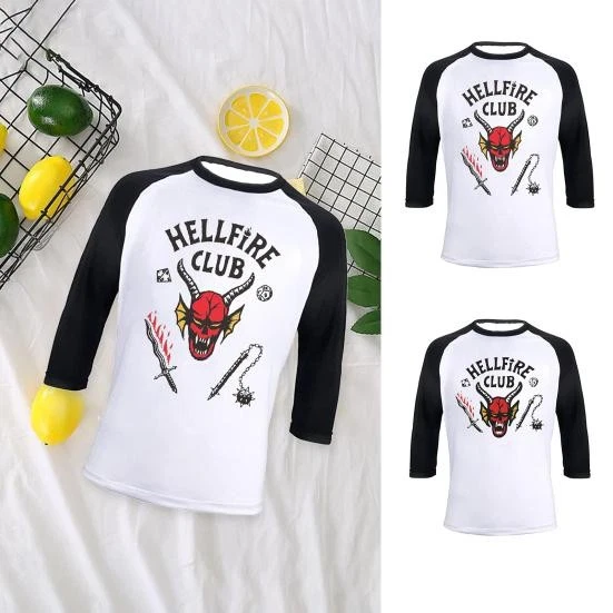 GENERIC Hellfire Club T-Shirt Dreiviertelärmel Pullover Streetwear Damen Herren Ästhetis